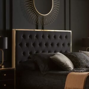 Gold Velvet and Walton Black Ottoman Bed