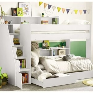 Tuscan White Wooden Staircase Bunk Bed